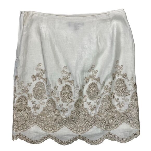 Ann Taylor Metallic Floral Embroidered Eyelet Linen Mini Skirt Sz 4 Summer Beach - Picture 5 of 9